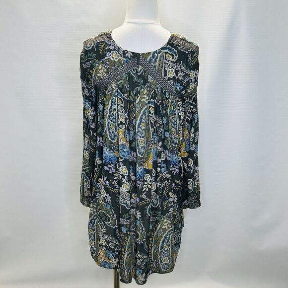 Free People Rain or Shine Paisley Mini Sun Dress Size XS Tunic Swing Boho Shift - Picture 3 of 11